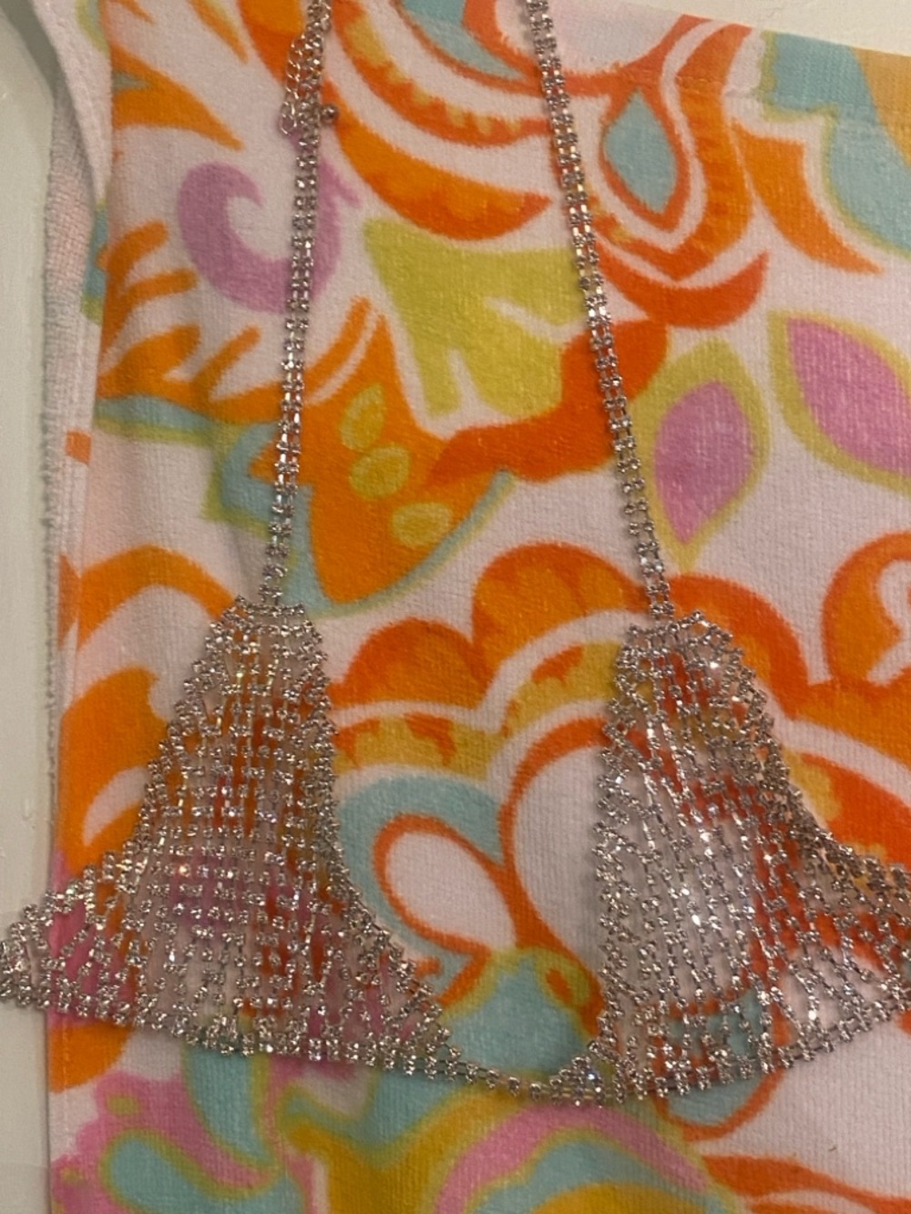 Crystal Fringe Triangle Bralette Top -and bottom Silver